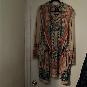 Johnny Was heavily embroidered 100% cotton cream wrap KL jacket S fits like M/L